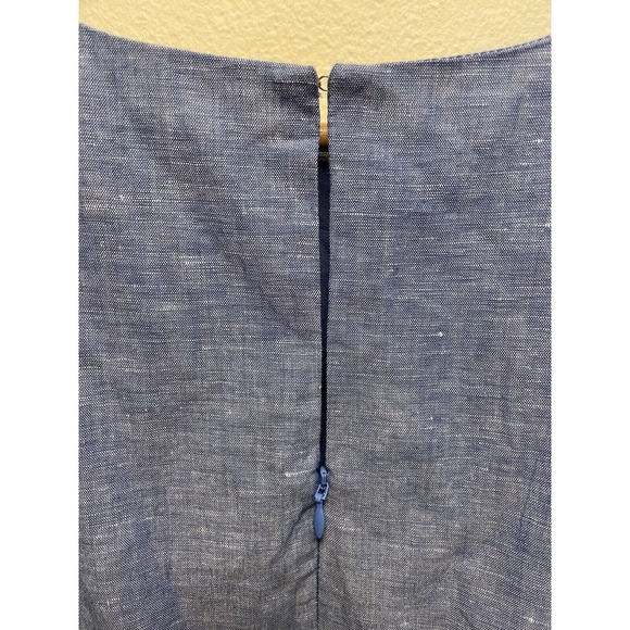 Ann Taylor Womens Flounce Dress Size 10 Blue Chambray Linen Blend Lined Preppy - Picture 4 of 7